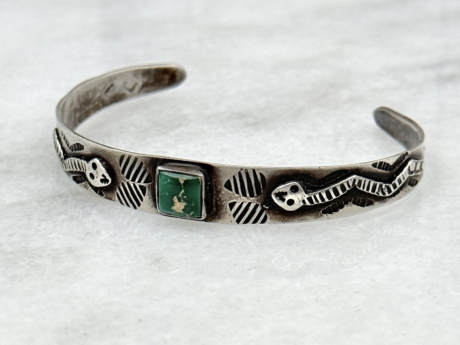 1930’s Fred Harvey Era Sterling silver Stamped Snake Cuff bracelet 6.25”