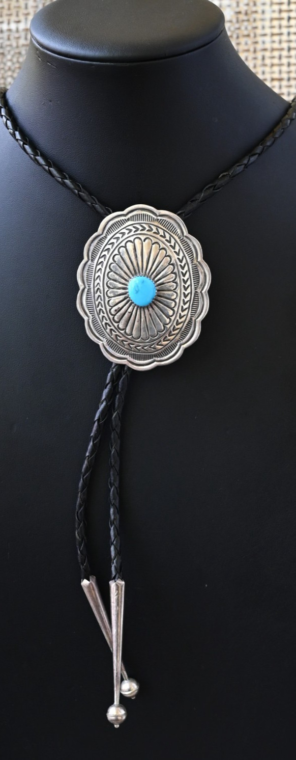 BIG Navajo Concho Bolo by Wilbert Benally Sleeping Beauty Turquoise & Sterling