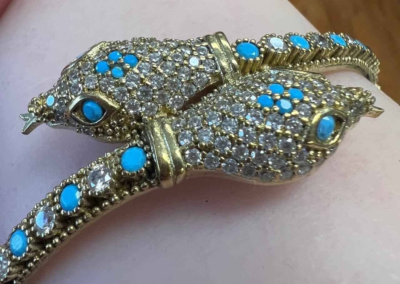 Snake Bracelet REAL Blue Turquoise 14K Gold on SOLID 925 Etruscan Victorian Rev.