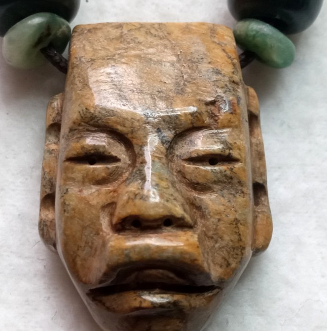 Toltec Modern Precolombia Mask With Guatemala Beads Neckalce.