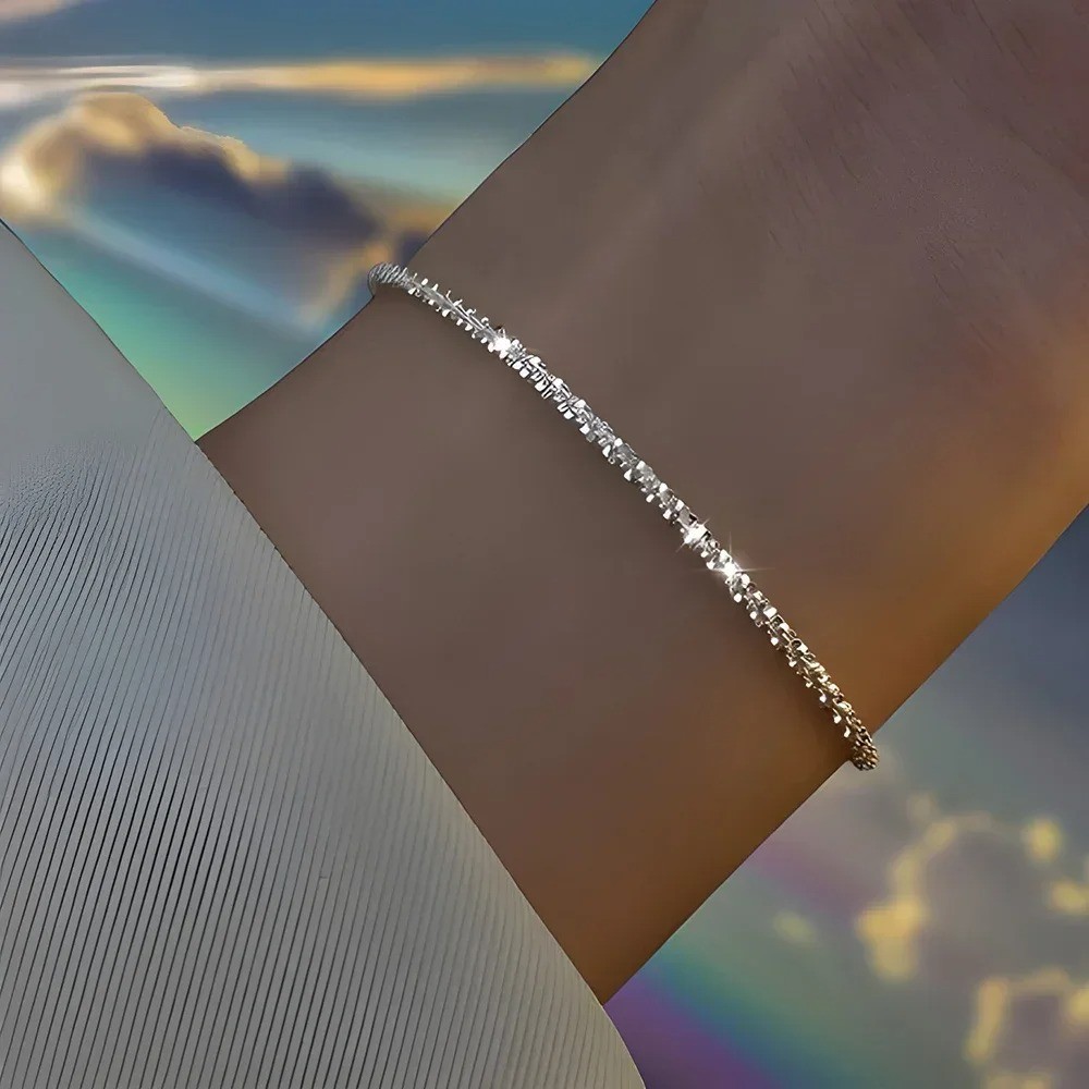 6PCS 925 Sterling Silver Rhinestone Bracelets Women Korean Jewelry Set