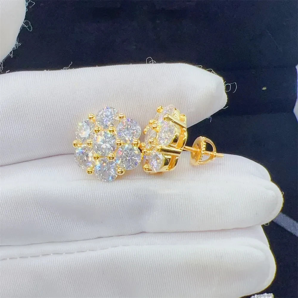 GRA Certified Screw Back VVS1 Moissanite Cluster Stud Earrings For Women and Men