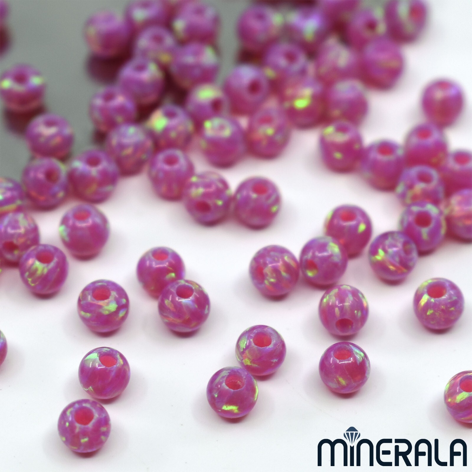 MAGENTA PINK SYNTHETIC LAB CREATED OPAL ROUND 2mm 3mm BEADS FULL DRILL WP027AA