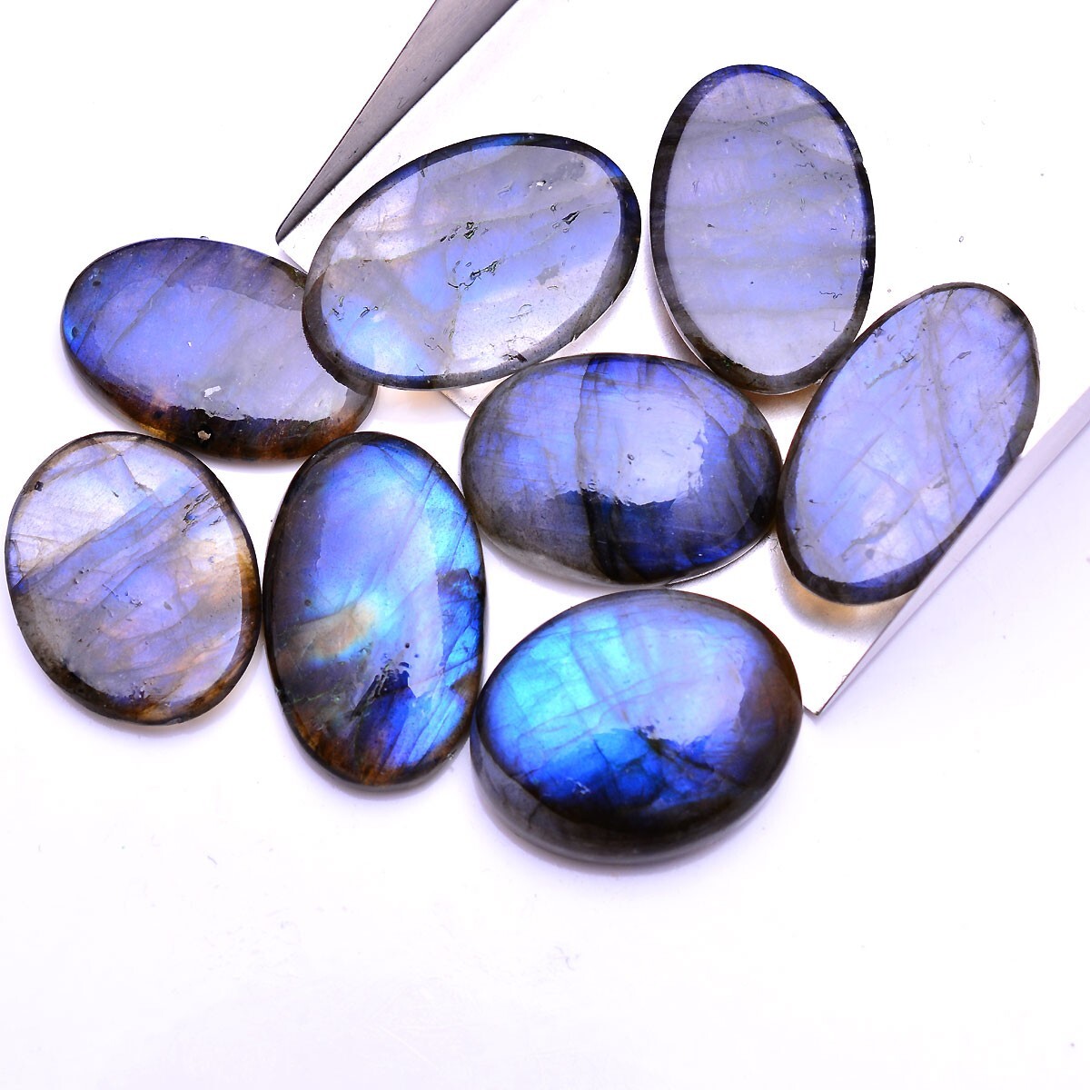 8 Pcs Natural Labradorite Blue Shine 23mm-28mm Magnificent Cabochon Gemstones