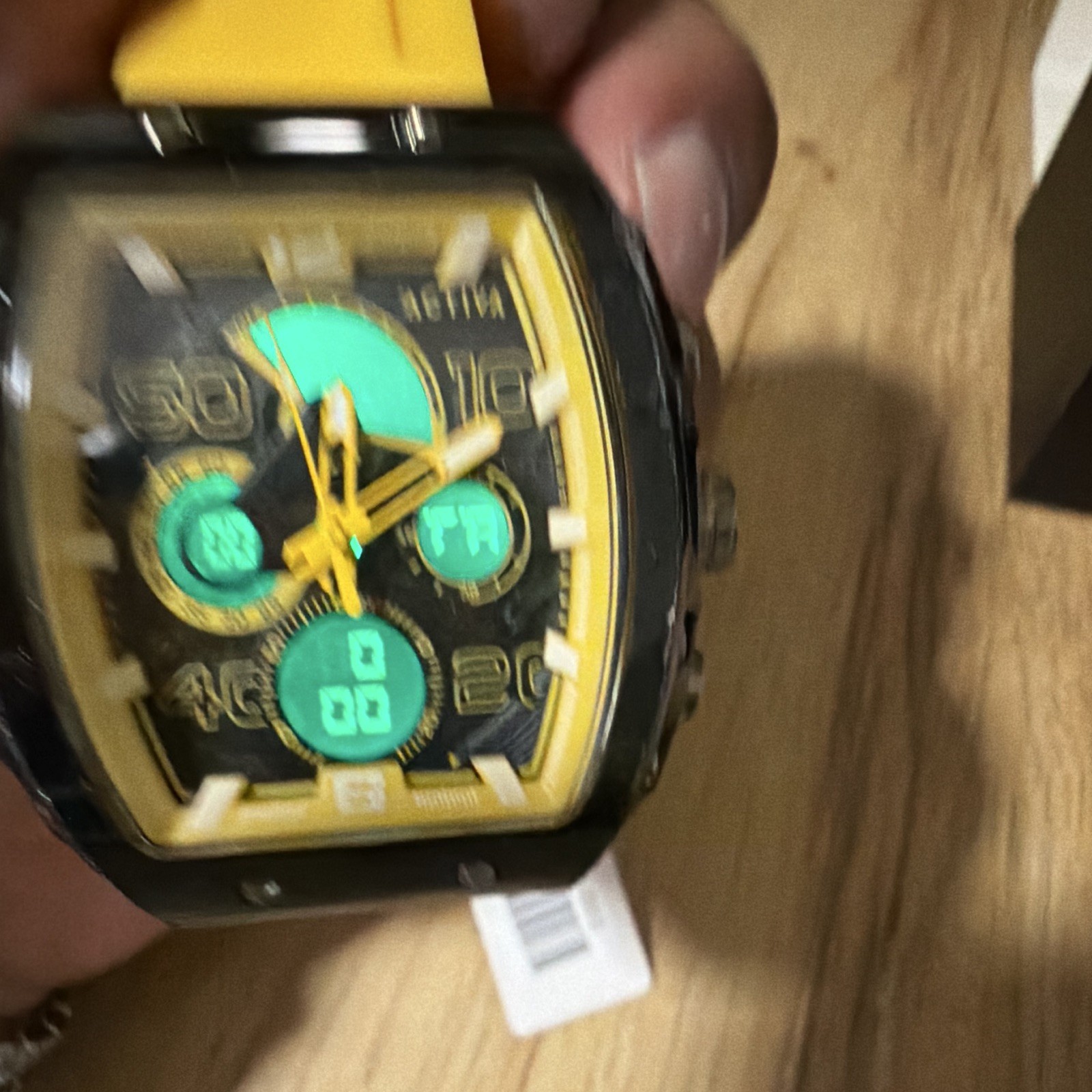 Activa Quartz Tonneau Multi-Dial Watch Yellow Rubber Strap 44-47.9mm 50m