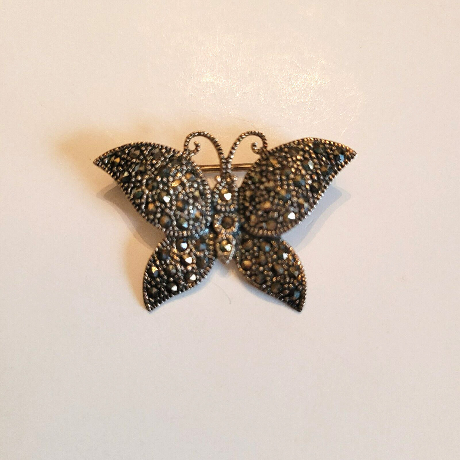 Sterling Silver & Sparkling Marcasites Butterfly Brooch Pin FAS 925