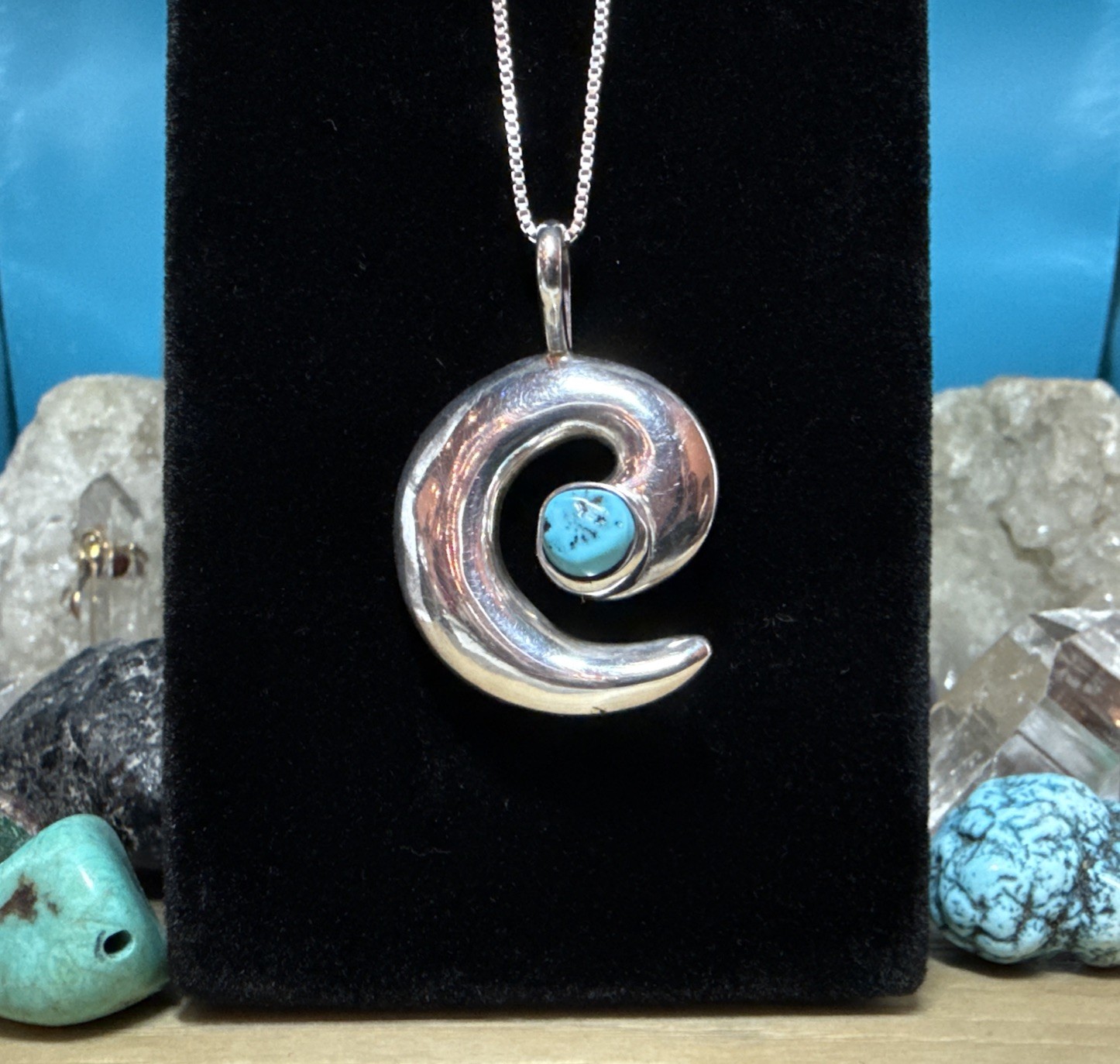 VTG Navajo LD Lowell Draper Turquoise Swirl 925 Pendant 17” Chain AN626-37 TT