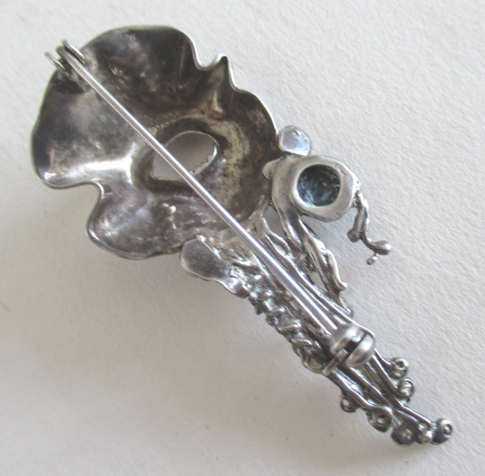 2.44 INCHES STUDIO STERLING BRUTALIST BROOCH w STONES