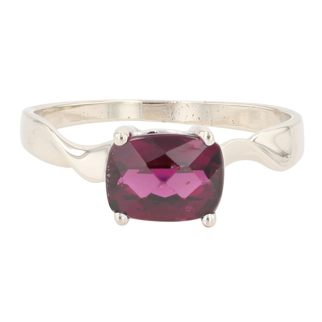1.83ct Checkertop Cushion Cut Rhodolite Garnet Ring 14k White Gold Size 7.25