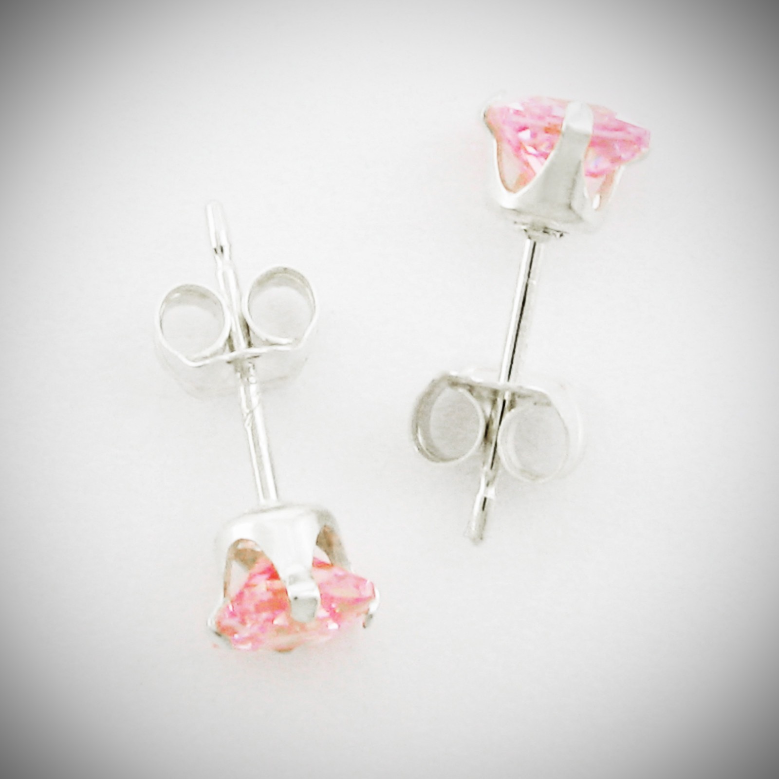4mm Square PINK Post Earrings – SOLID 925 Sterling Silver Settings