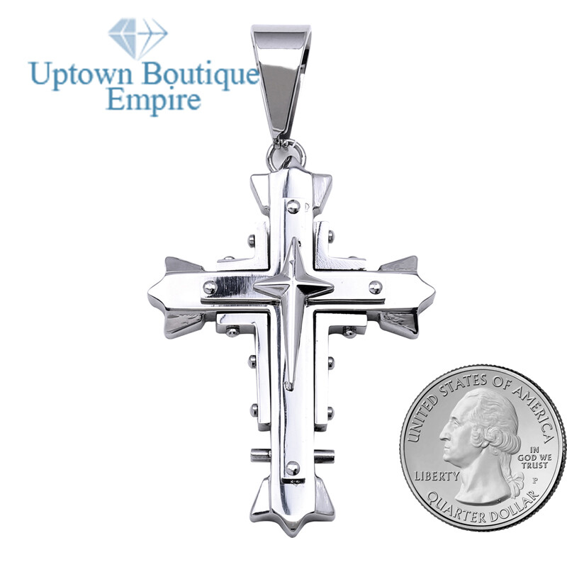 Men’s Stainless Steel Gold Silver Black Plated Cross Pendant*C