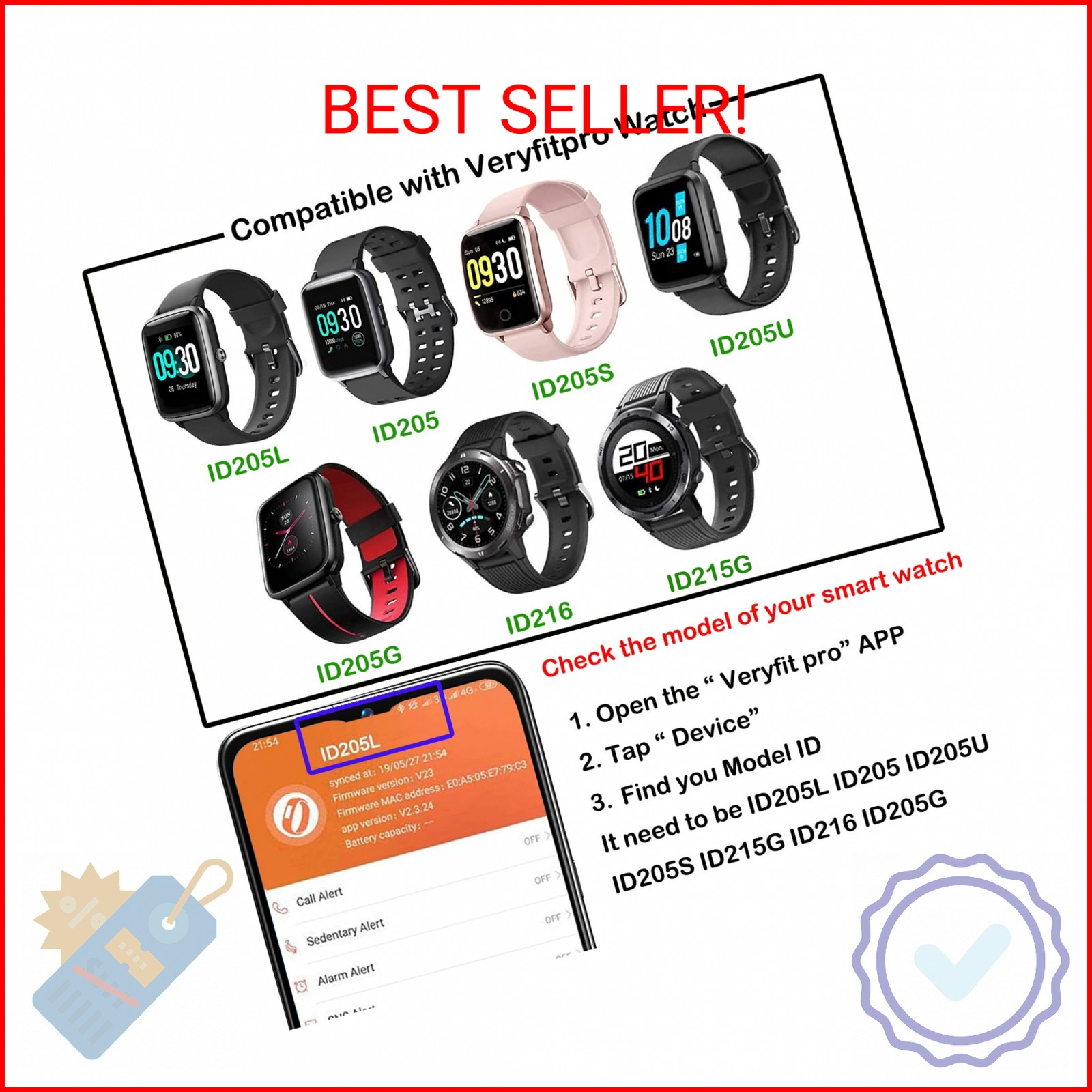 ViCRiOR Bands Compatible with 19mm ID205L Veryfitpro Smart Watch, Quick Release