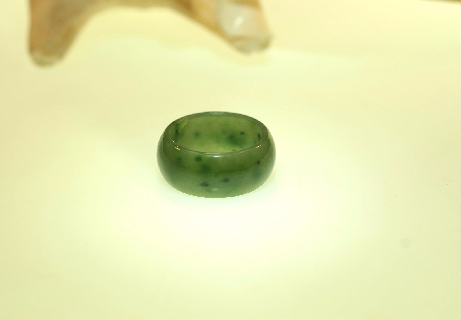 9-10MM NATURAL LIGHT-MEDIUM SOLID CANADIAN NEPHRITE JADE WIDE BAND DOMED RING