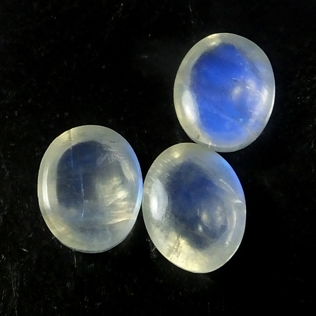Rainbow Moonstone Blue Fire 10X8 mm Oval Cut Cabochon Natural Gemstone 3 Pieces