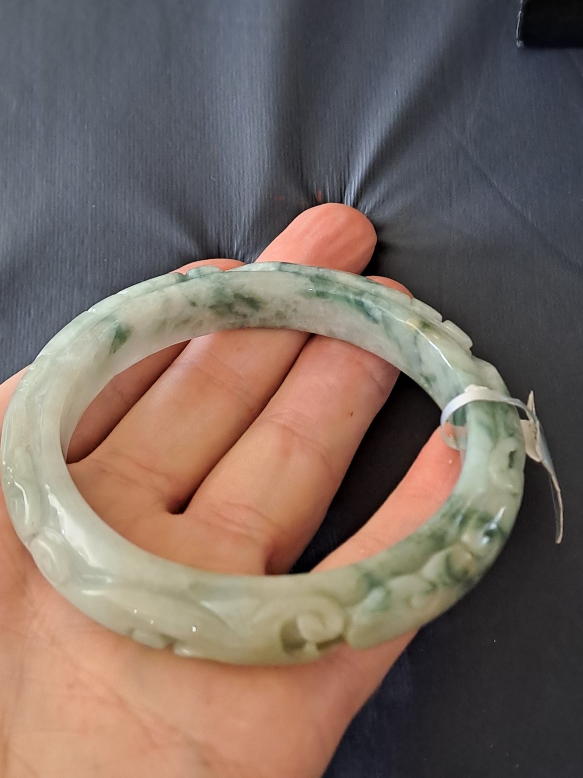 BURMESE JADEITE GRADE A CERTIFIED 300CTS ” DRAGON & PHOENIX ” CARVED BANGLE