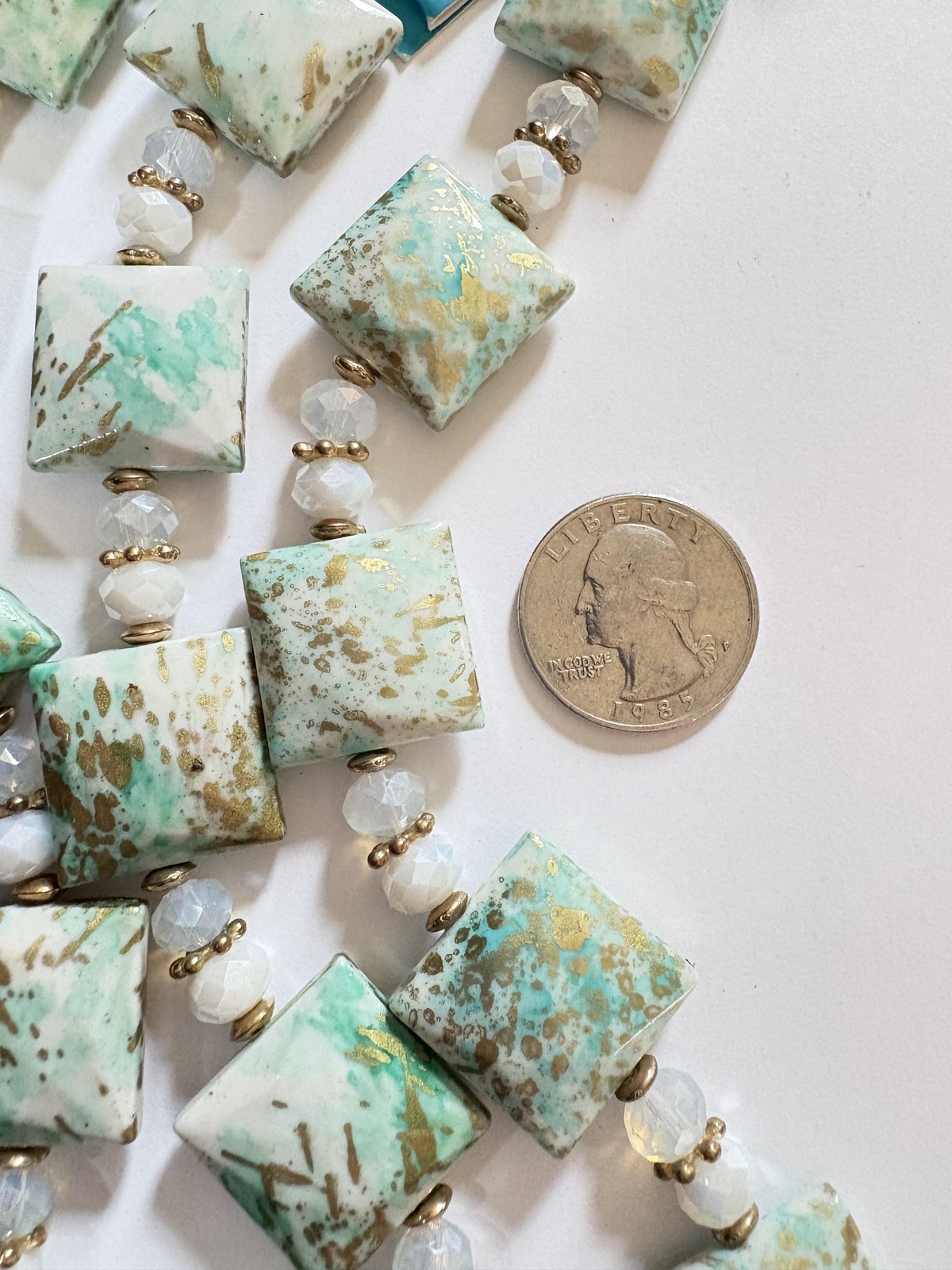 Hildie & Jo Plastic Beads Square Mint White Gold Speckle Lot 4 Strands Jewelry