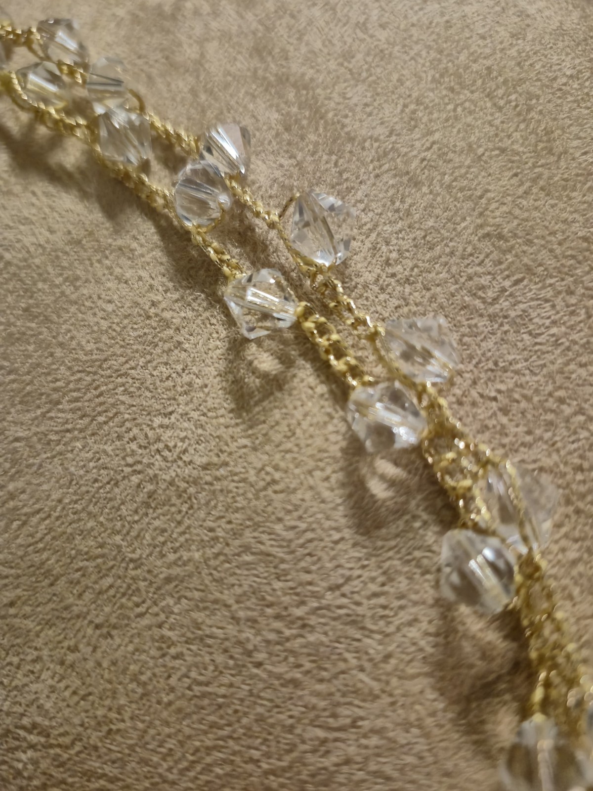 Dainty Handmade Gold Silk Crochet Crystal Choker Wedding/Party