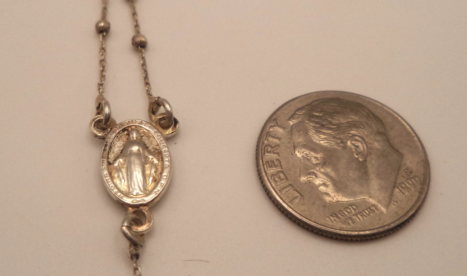Italy Sterling Silver Rosary Chain Necklace NWOT 18 Inch 3″ Lariat Drop 925