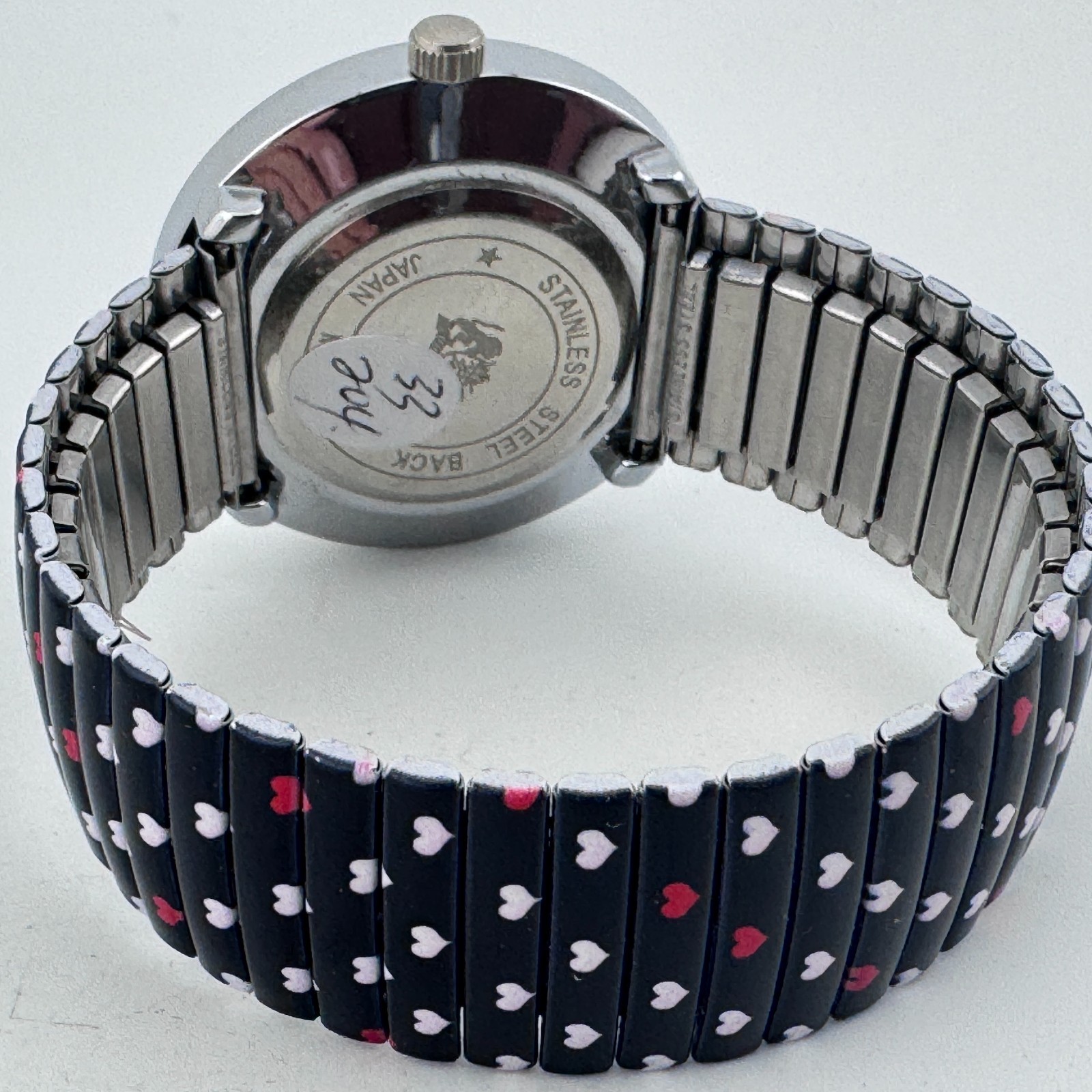 Varsales Quartz Watch Unisex Silver Black Hearts Stretch Japan Analog New Batter