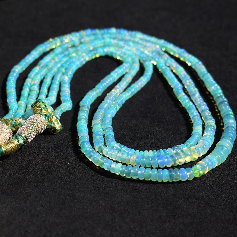 132 Cts Enhanced Amazing Flash Green Ethiopian Opal Beaded Necklace SK 23E464