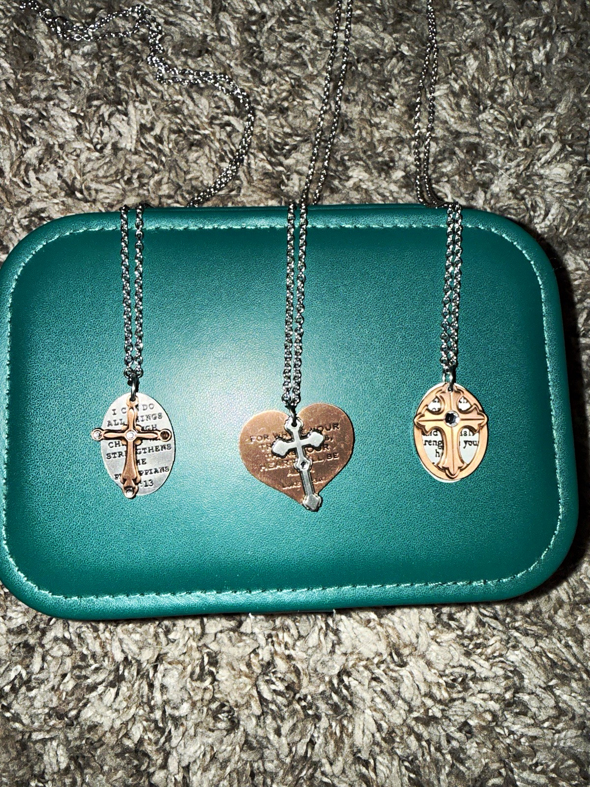 3pc Religious Cross Charm Pendant Necklaces Silver/Rose Gold