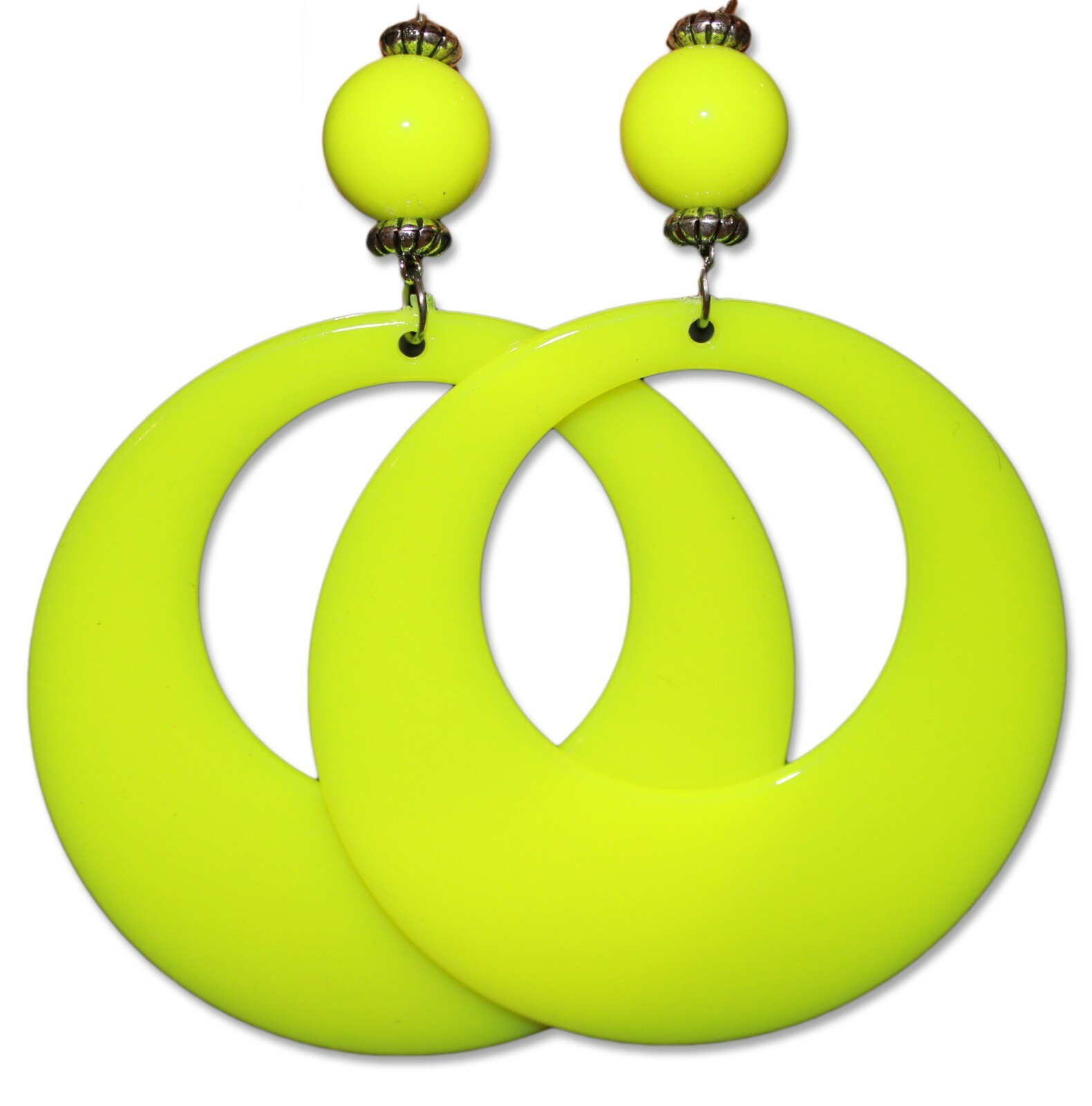 Neon Fluorescent Large Retro Hoop Dangle Costume Earrings