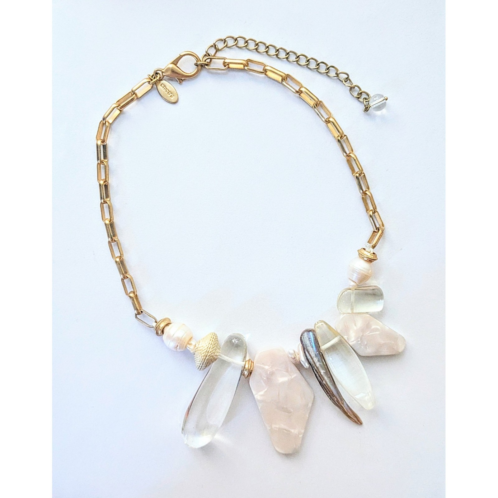 CHICOS Genuine Pearl Shell & Lucite Resort Wear Statement Necklace