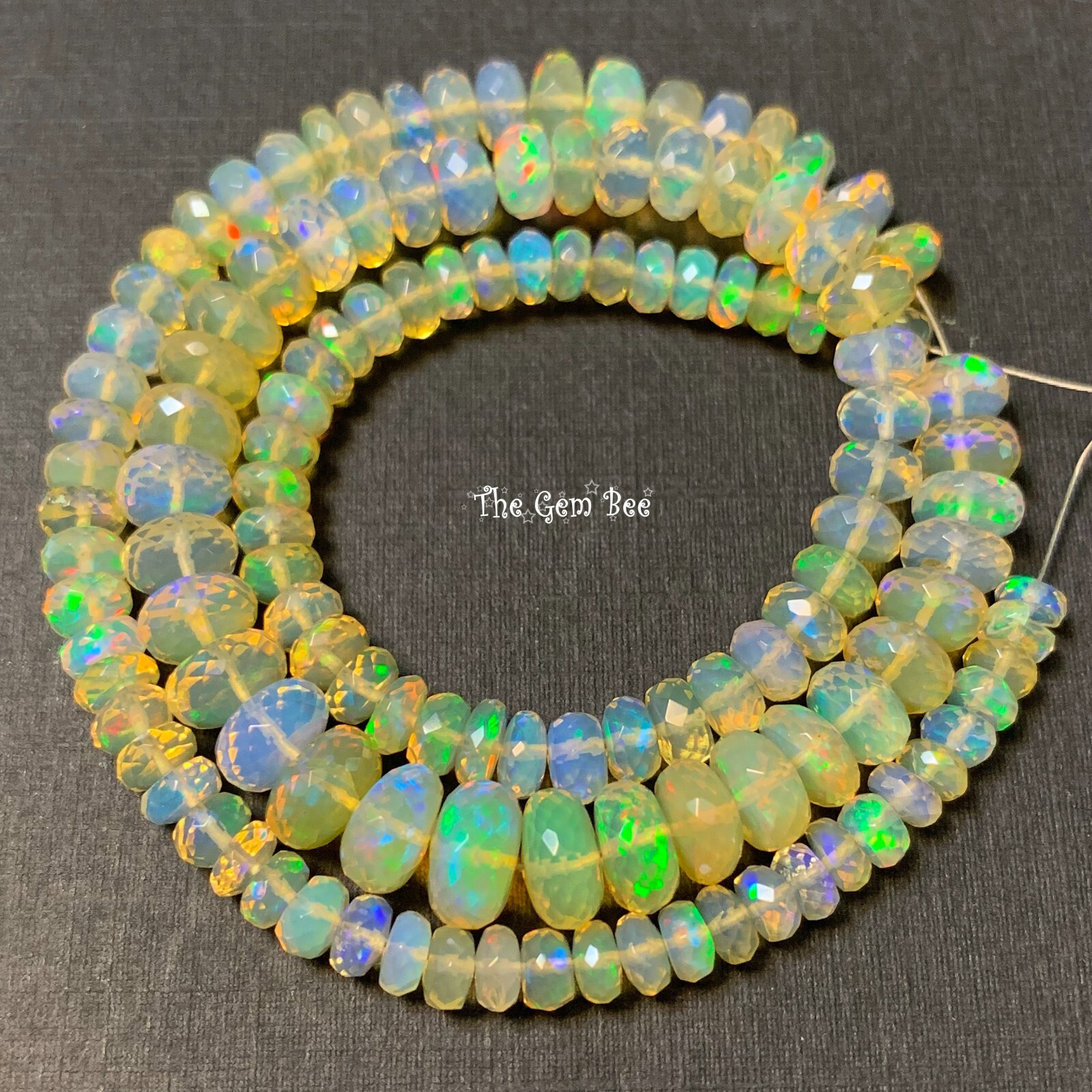 4.5mm-8mm Fine Ethiopian Crystal Yellow Opal Faceted Large Rondelle Beads 17″