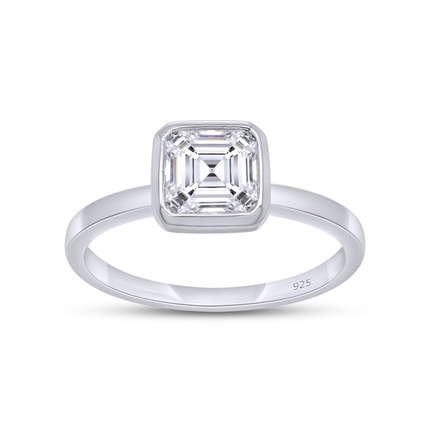 8/9ct Solitaire Engagement Ring Sterling Silver Asscher Lab Created Moissanite