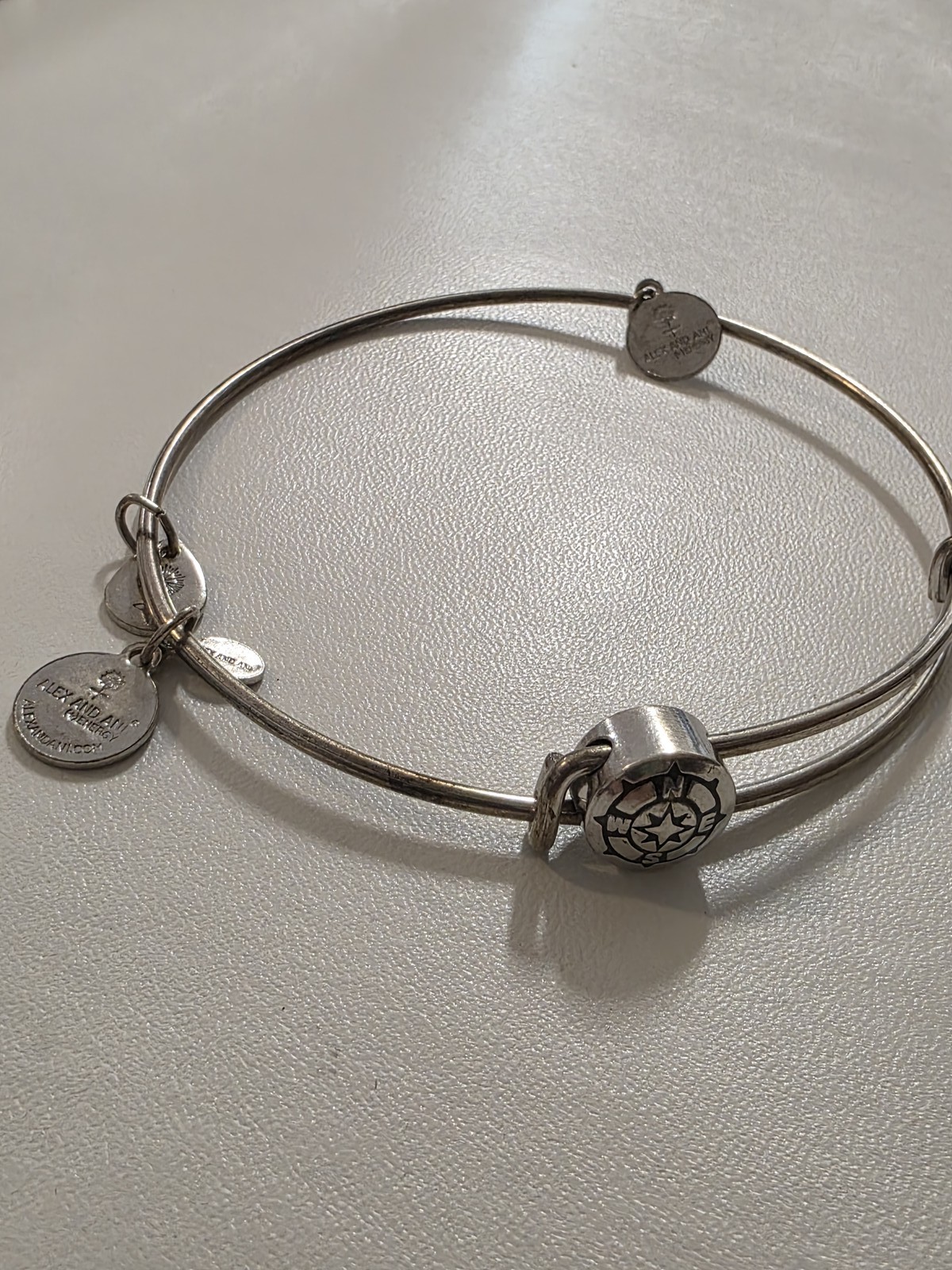 Alex and Ani Compass III Slider Bead Bangle Bracelet Rafaelian Silver Used