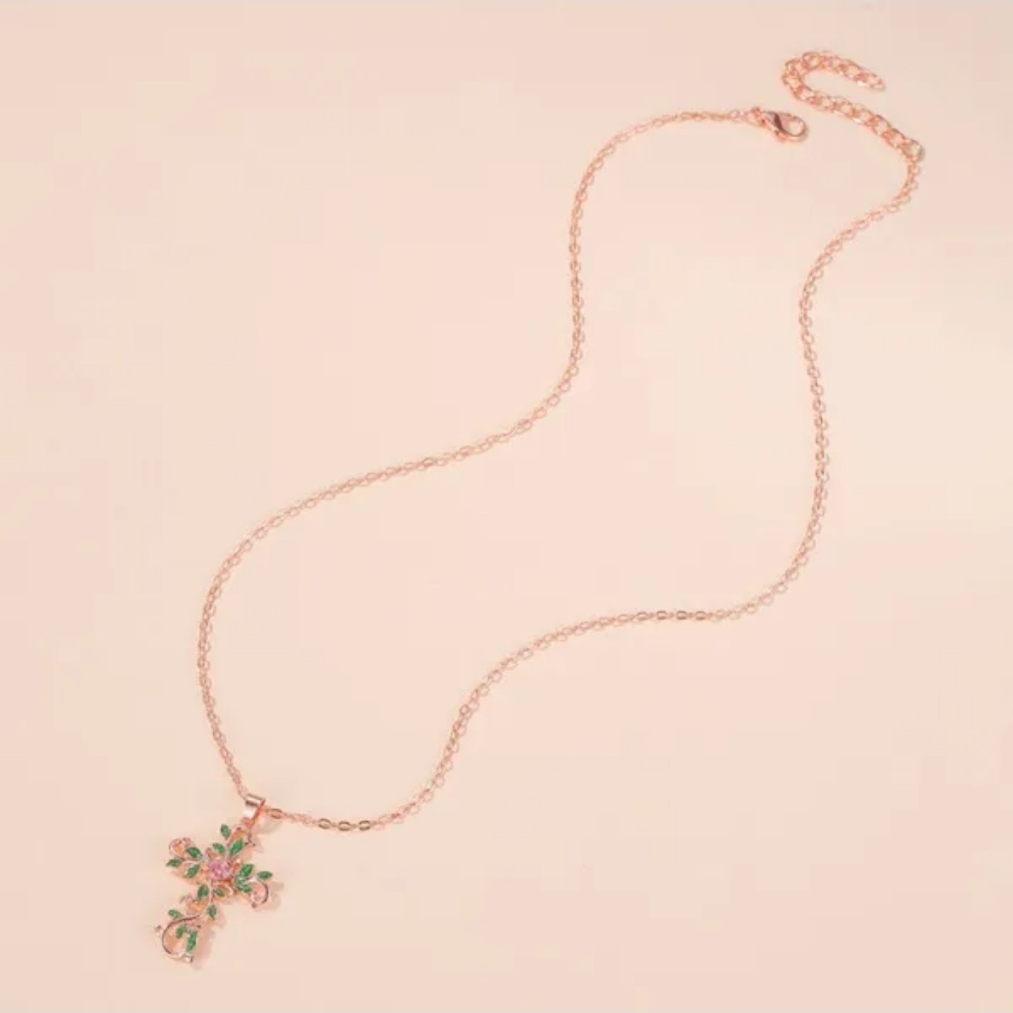 God We Trust Cross Rose Gold-tone Dainty Necklace Crucifix Diamond Cut Crystals