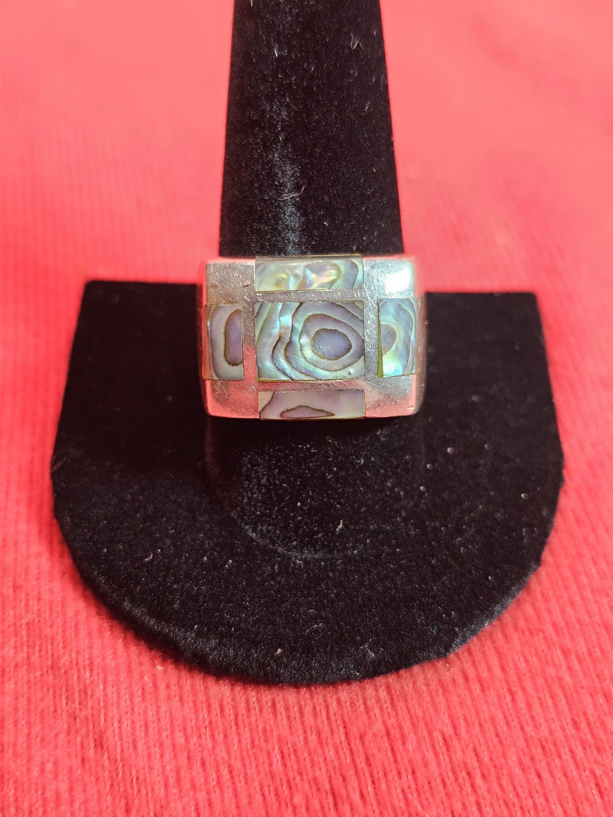 925 Sterling Silver Abalone Mother of Pearl Ring 10.7 Grams Size 10.75 Thailand