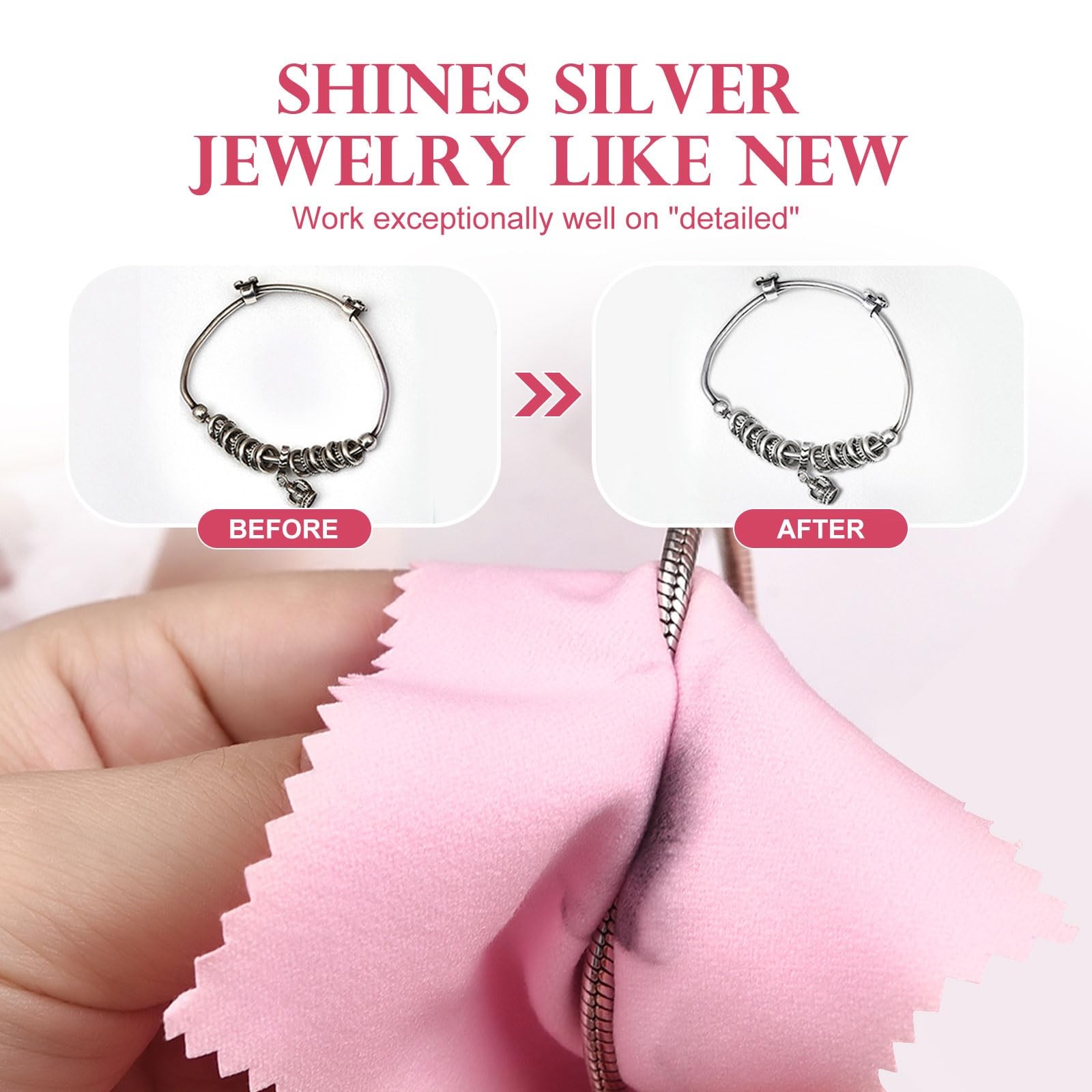 50pcs Jewelry Cleaning Cloth Pink Polishing Cloth for Sterling Silver Gold Pl…