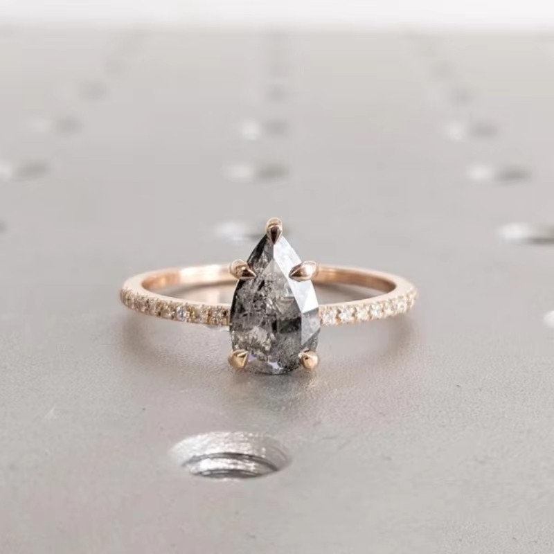 Salt and Pepper Moissnite Diamond Kite Pear Cut For Engagement Ring Wedding Gift