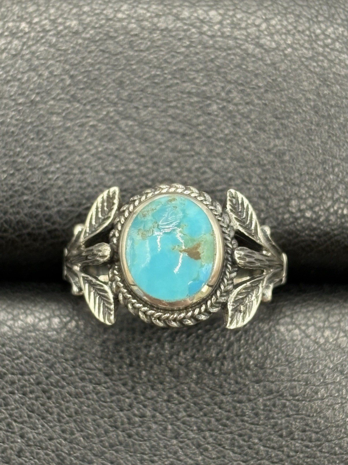 New Condition Sterling Silver Turquoise Plant Botanical Oshank Ring Size 7 E11