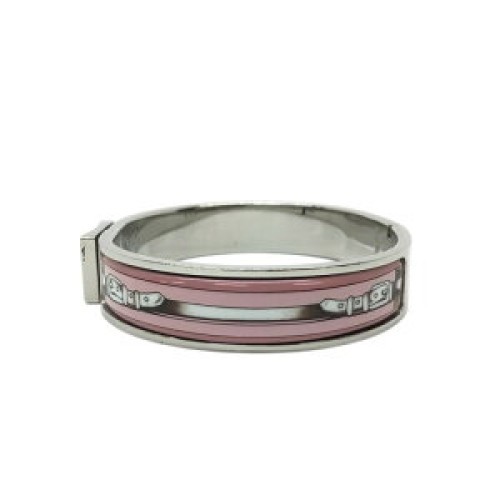 Hermes Clic Clac H Bracelet Silver Enamel Light Pink Wide Size 6.50 Inches