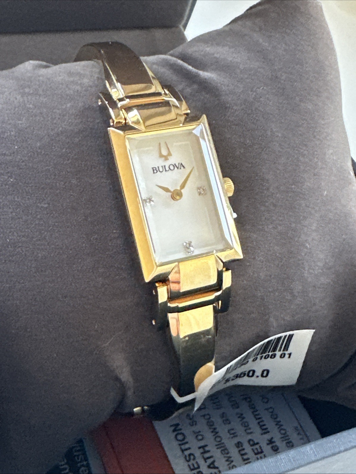 Bulova Bangle Ladies Diamond Gold Plated Stainless Quartz Watch 97P141