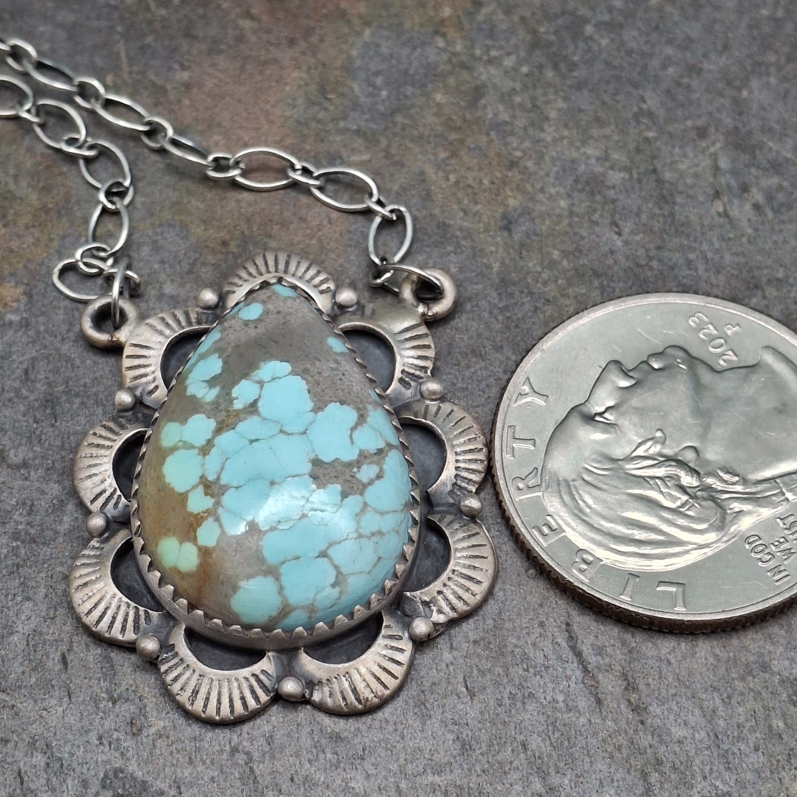 Number 8 Turquoise Sterling Silver Necklace Southwestern Native Style 14-21″
