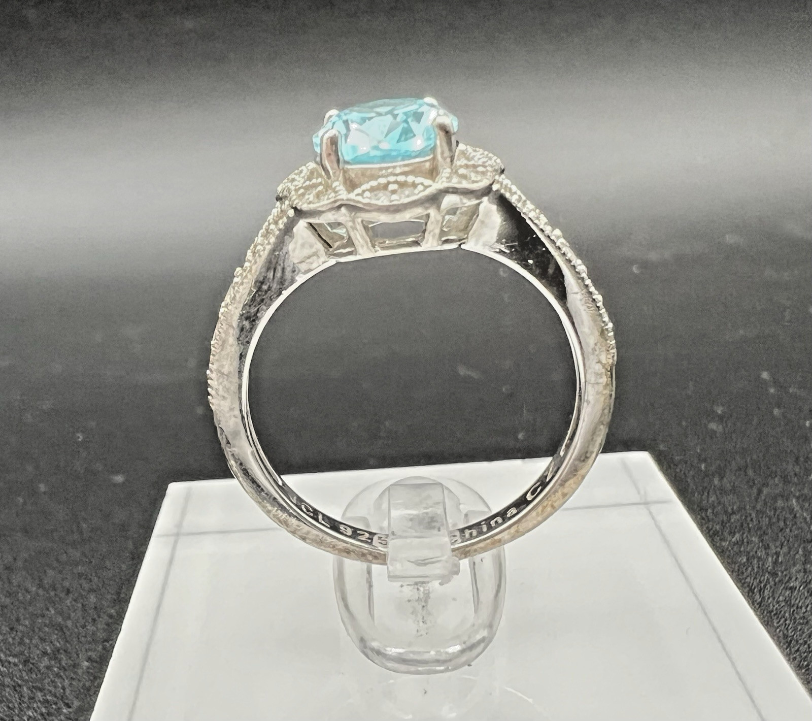 JCL Blue & White/colorless CZ Sterling Silver 925 Ring, Size 6.75
