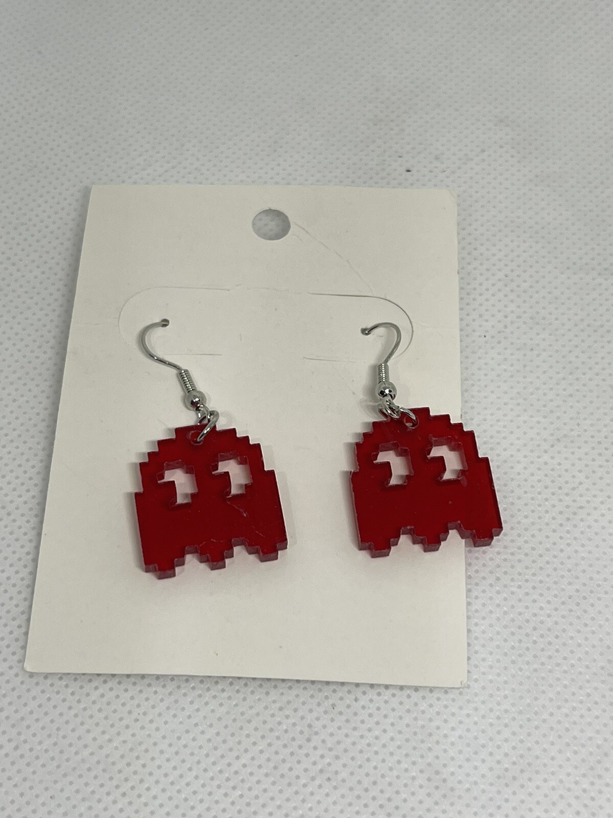 Pac man Ghost Blinky Neon Red see-through Earrings – Plastic NEW