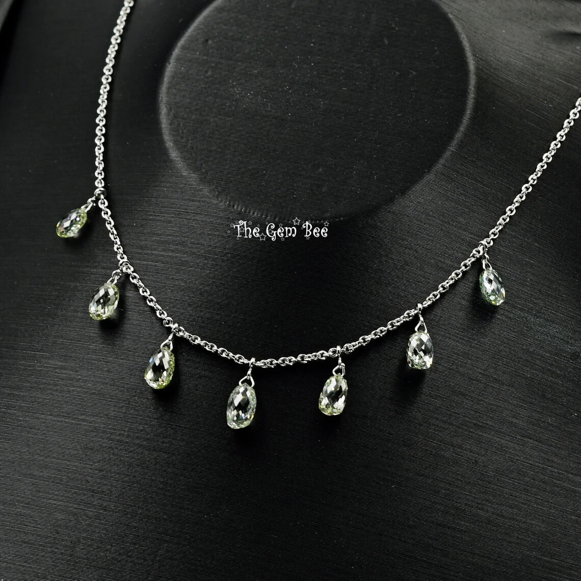 3.17CT Fancy Green Diamond Briolette Bead 18k White Gold Adjustable Necklace 18″