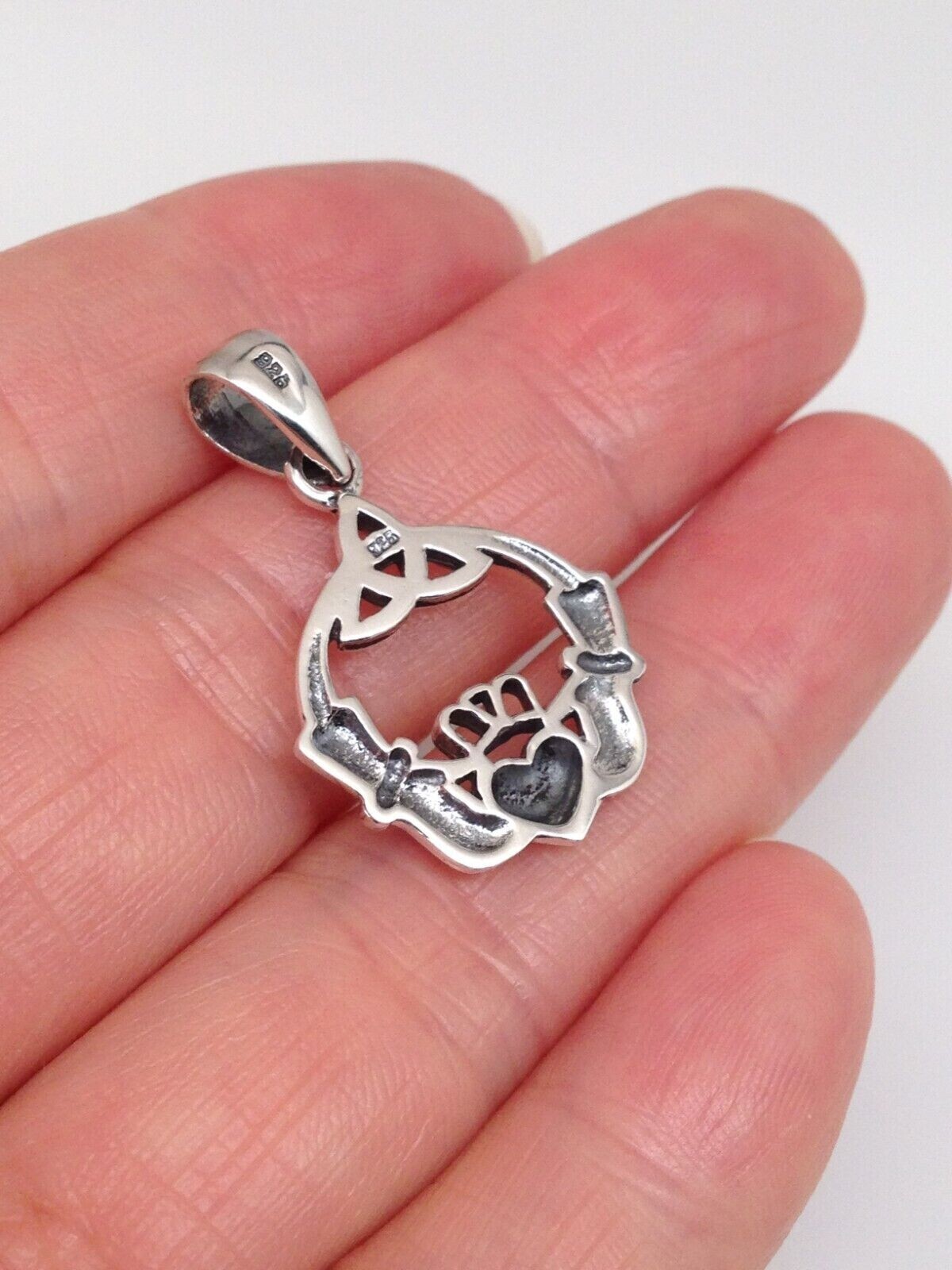 925 Sterling Silver Celtic Claddagh Pendant Men Women 19mm(0.75″)/28mm(1.1″)