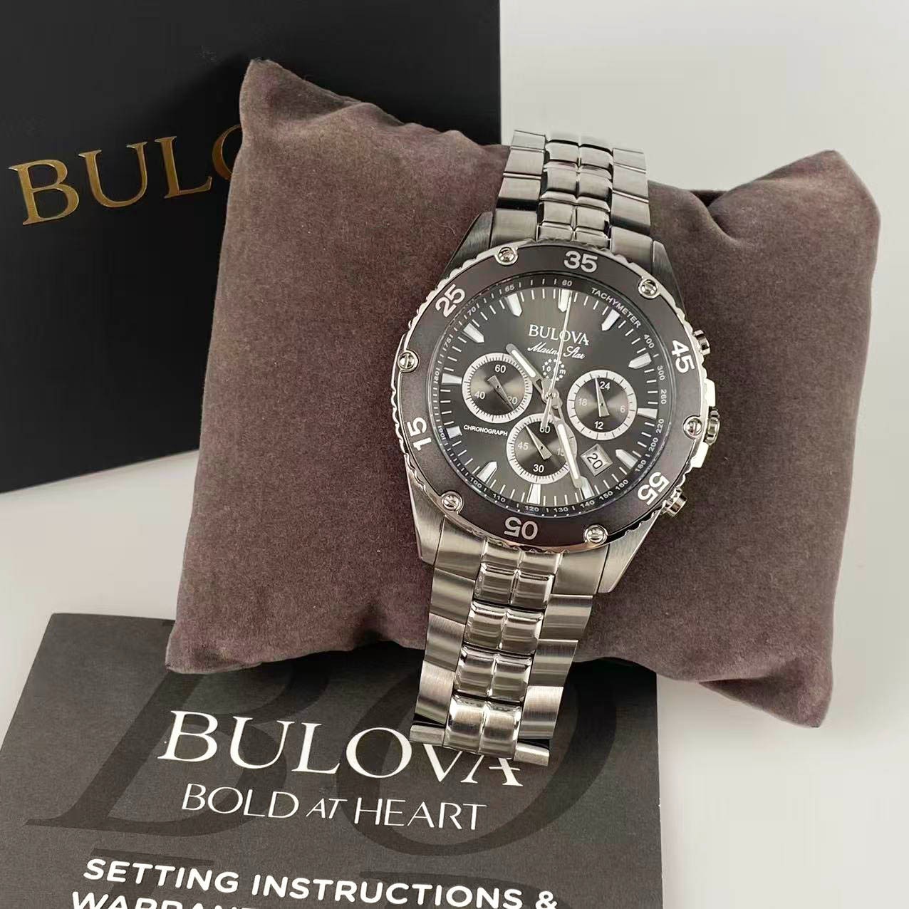 New Bulova Marine Star 98B401 Grey Dial Men’s Chronograph Quartz Watch 41.5mm
