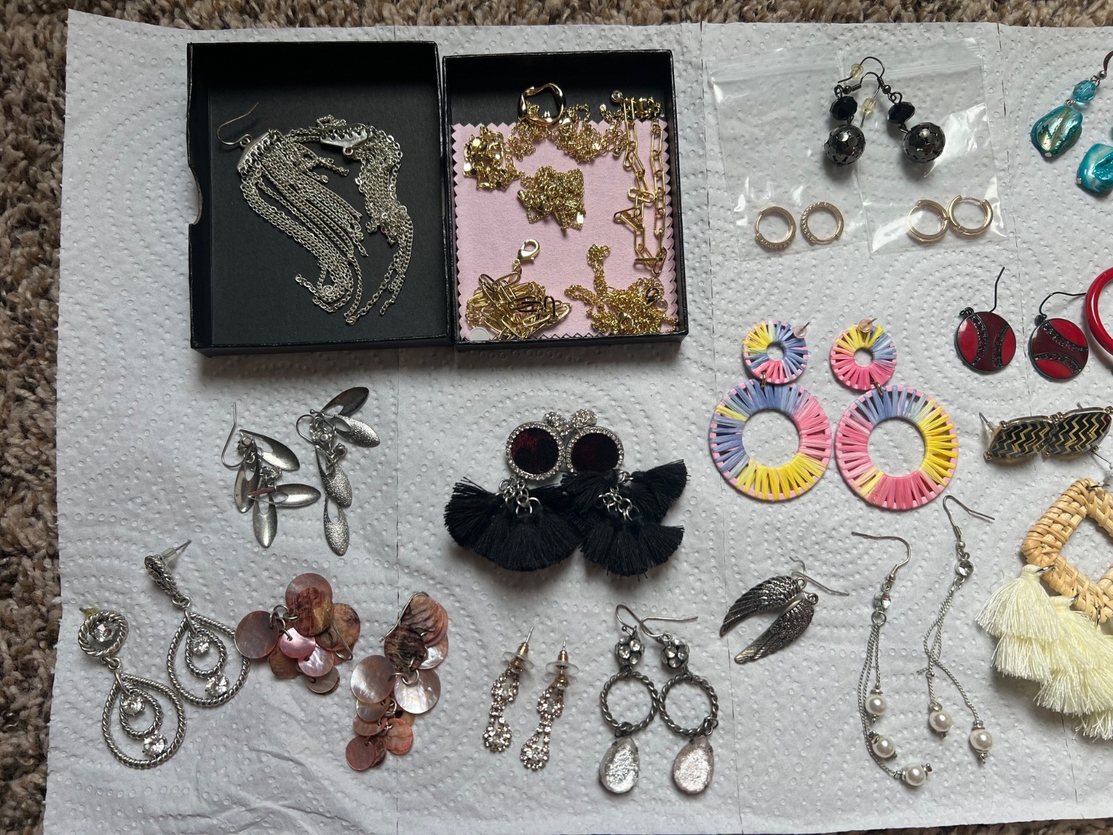 Earring lot 25 pairs! Dangly colorful diamond big hoops gold teardrop
