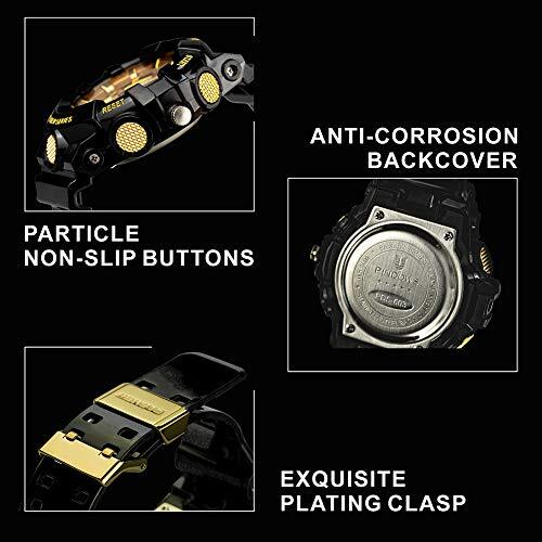 PINDOWS Analog Digital Wristwatch 50m Waterproof Date Multifunction Clear Black