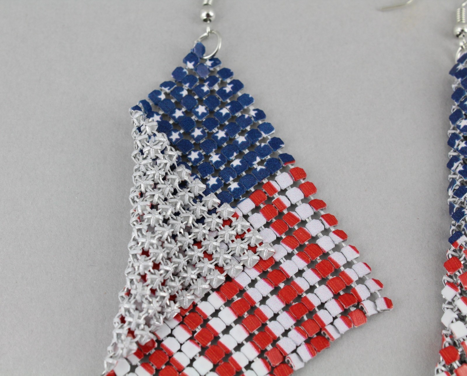 Patriotic earrings Red White Blue USA American Flag earrings 4th July metal mesh