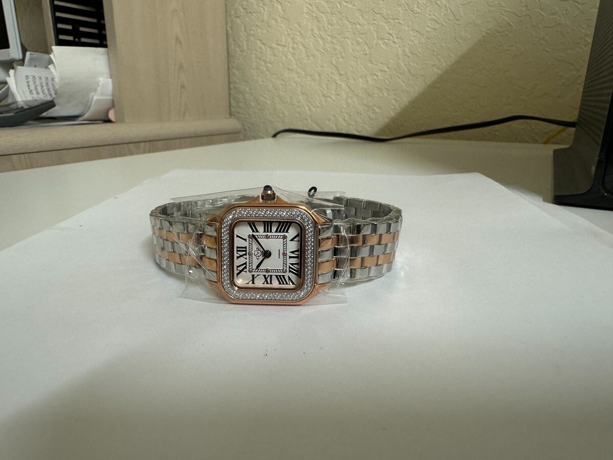 Gevril Milan Swiss made Diamond Two-Tone Rose gold Tank Watch Ref. 12104B