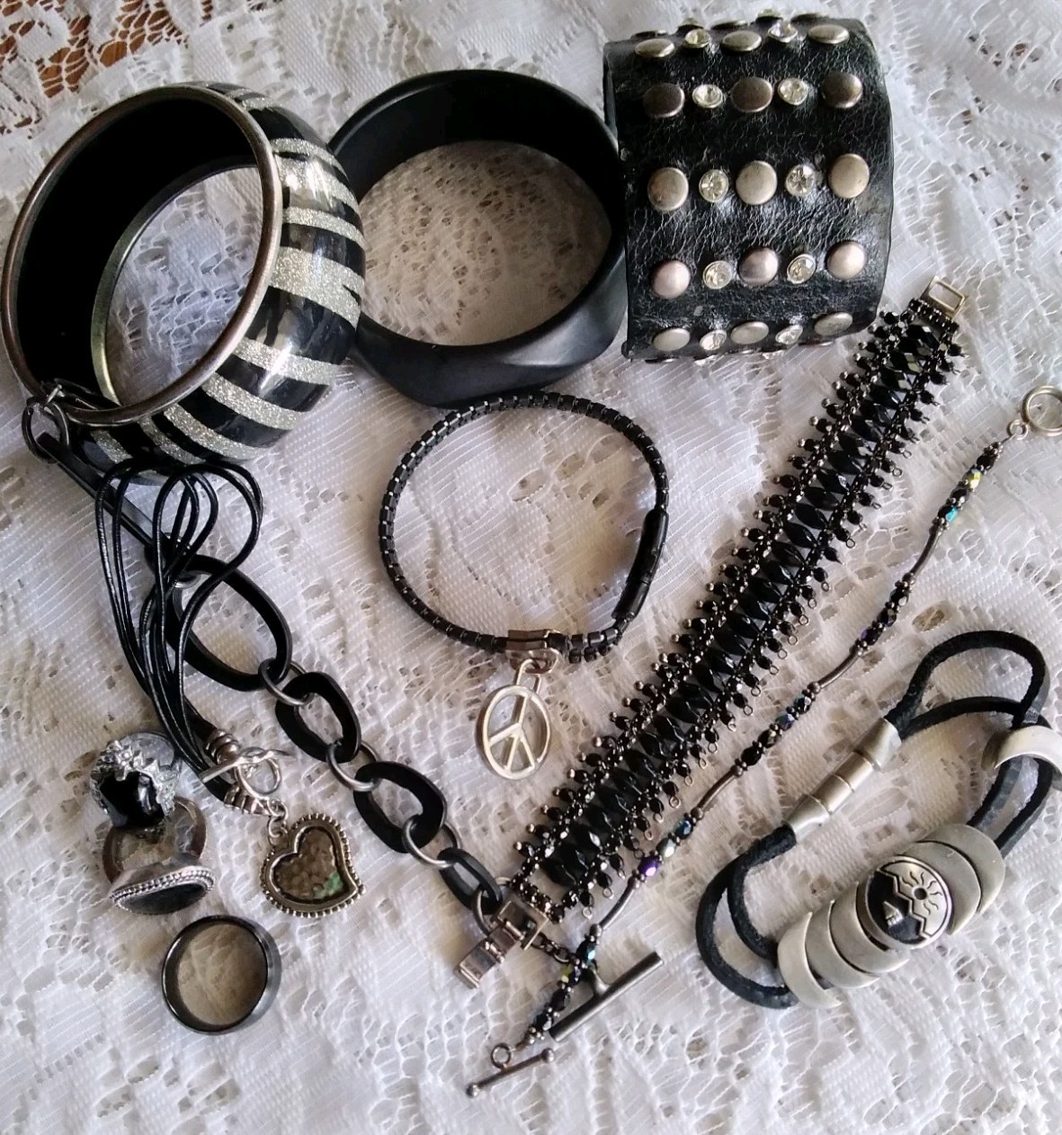 Vintage To Modern Tones Of Black Mixed 68 Piece Wearable Fashion Jewelry Lot