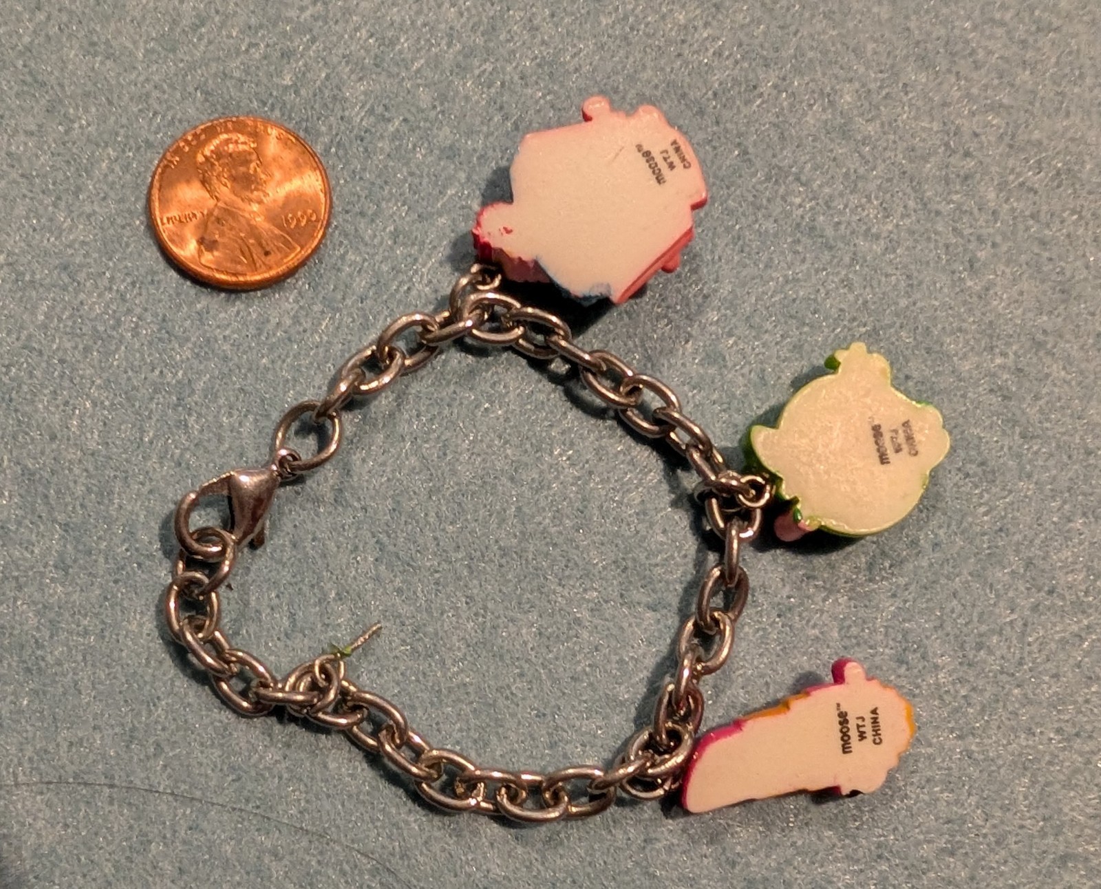 Multicolor Plastic Charm Bracelet Cable Chain Lobster Clasp Dangle Charms