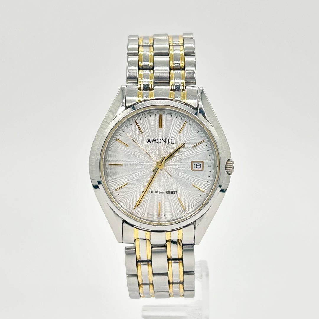 AMONTE Analog Quartz Wristwatch 37mm Silver Stainless Steel Tested Working